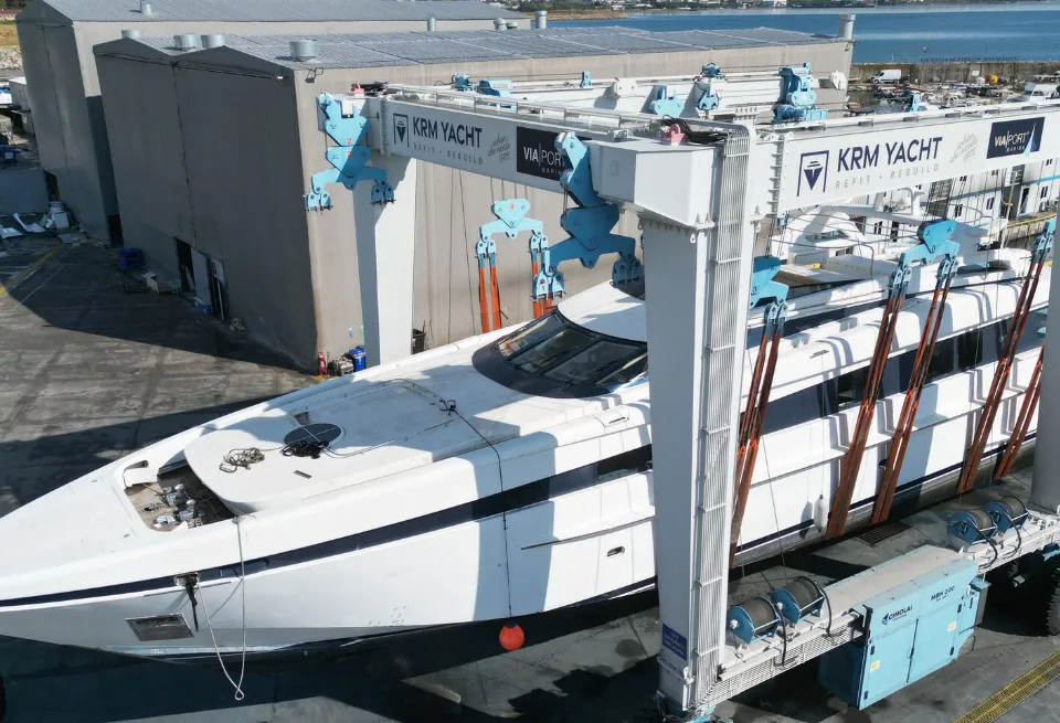 35m Heesen yacht Opus II undergoing significant refit