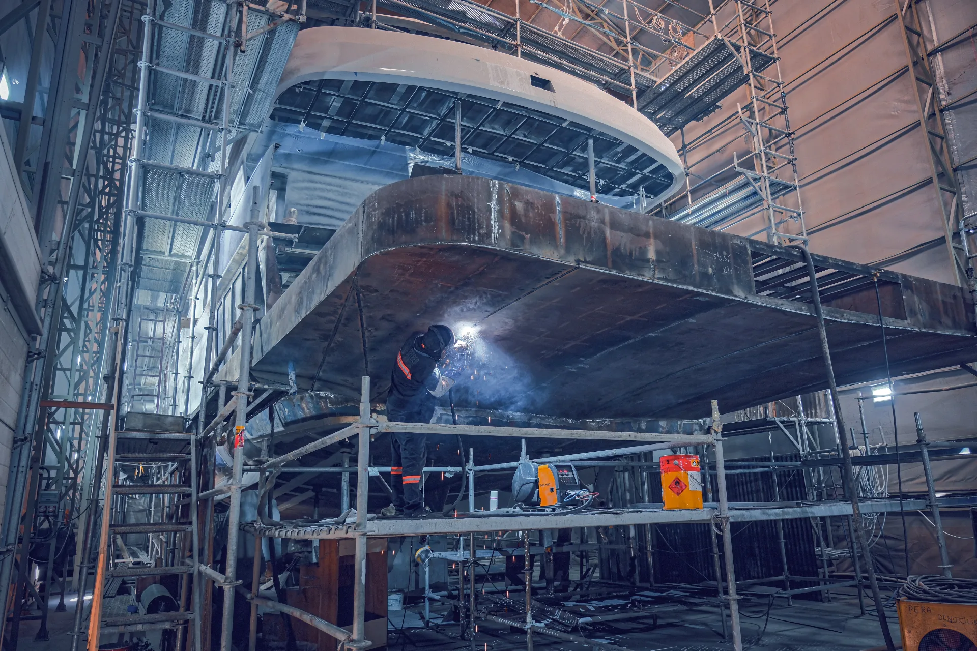 SUPERYACHT UNDER CONSTRUCTION IN DRY DOCKED