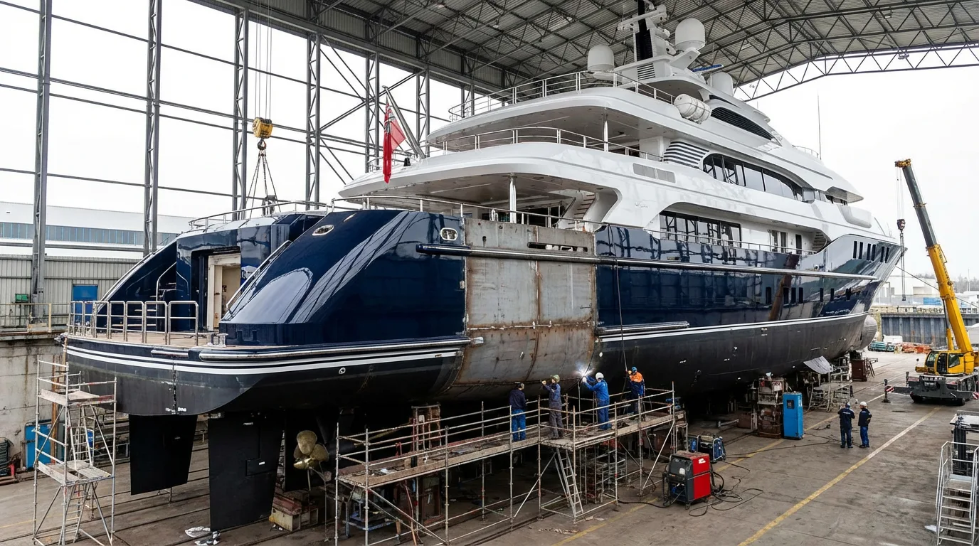 SUPERYACHT HULL EXTENSION STERN INSERT REFIT SHED