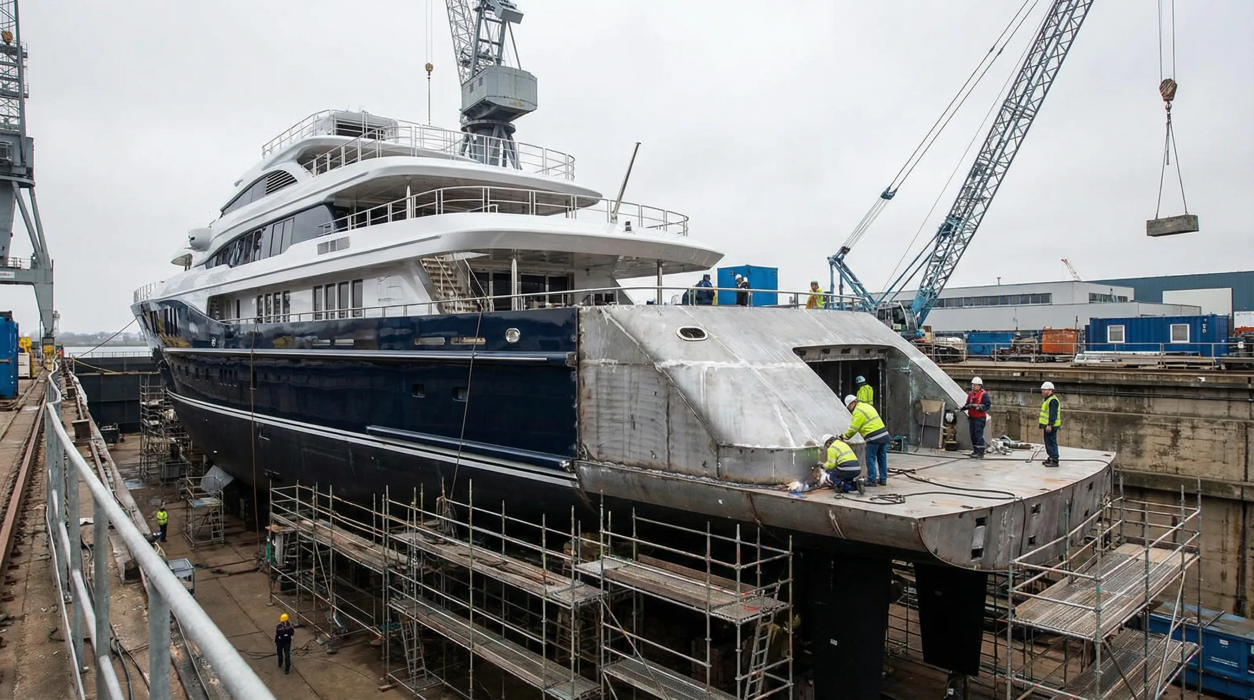 SUPERYACHT HULL EXTENSION STERN PLUG INSTALLATION WELDING